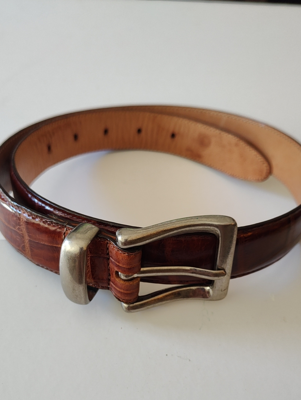 GAP Brown Leather Croc-Embossed Belt with Silver Buckle Size 30